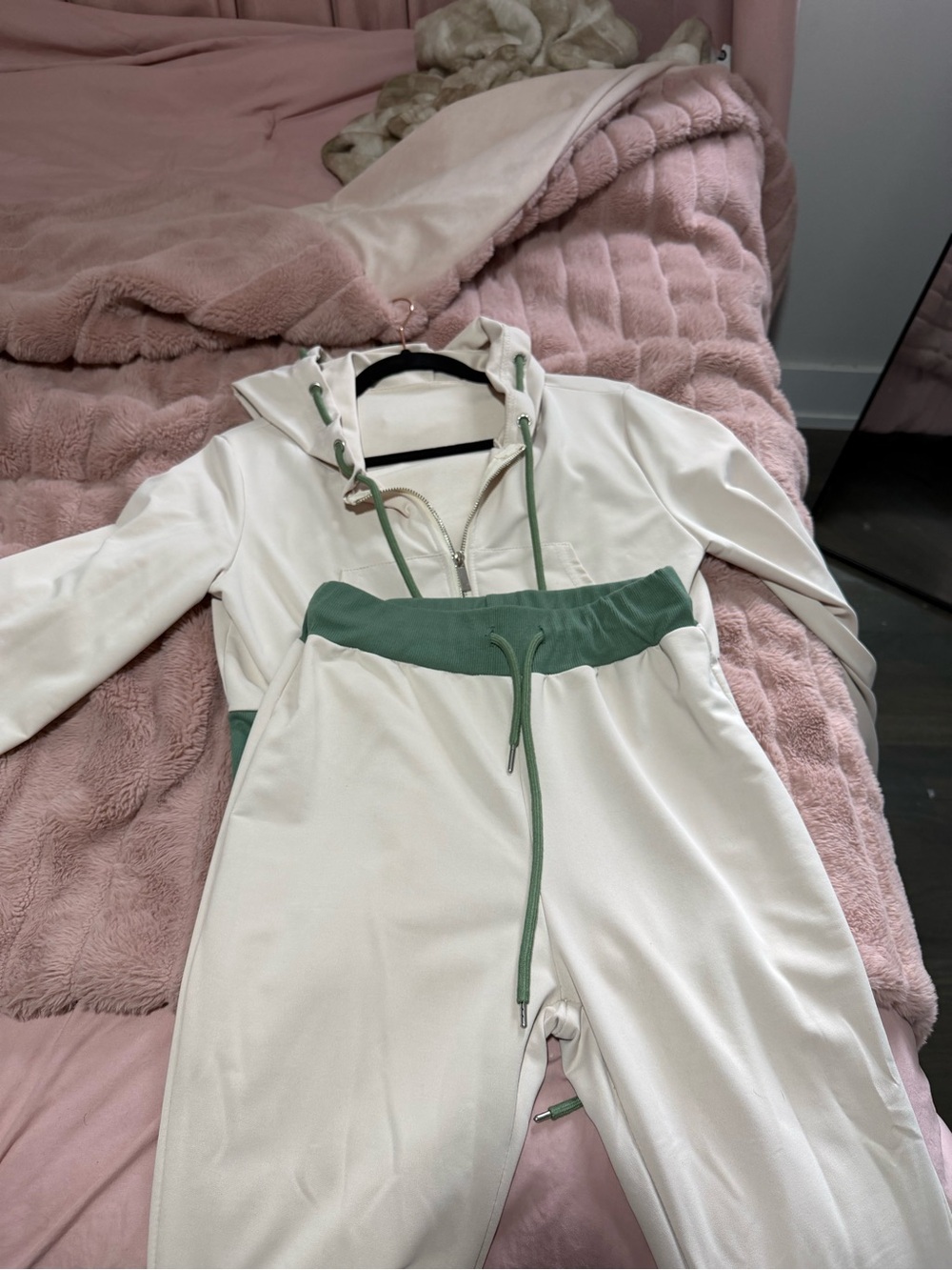 Womens Cream and Green Hooded Tracksuit Tall